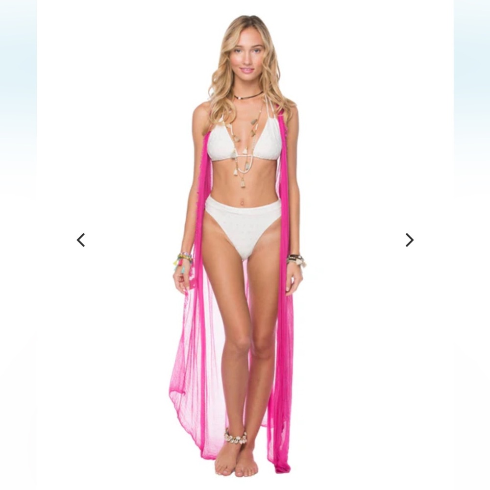 Pool to Party by Subtle Luxury Pink Sheer Swim Cover-Up Modal Luxe Wrap Tie Vest - Picture 1 of 5